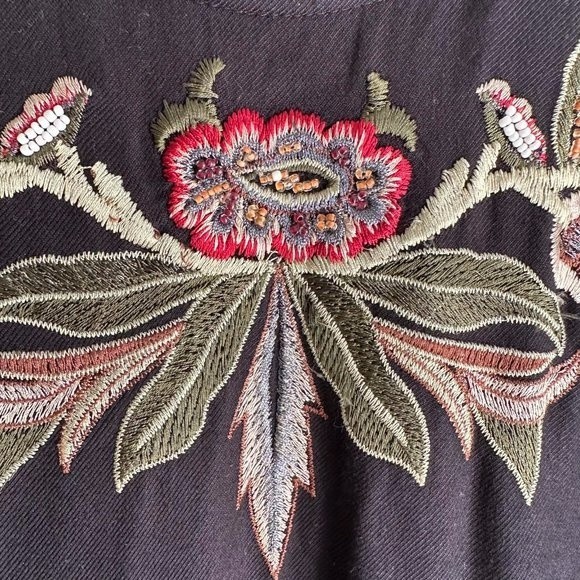 ZARA Basic Collection Black Floral Embroidered Flared Sleeve Boho Ladies Dress,L - Picture 6 of 8